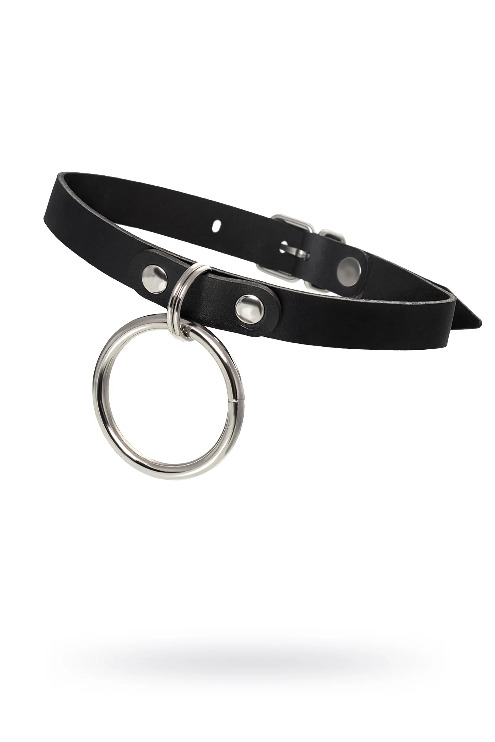 Чокер с круглым кольцом, модель 2 Pecado BDSM, натуральная кожа, черный