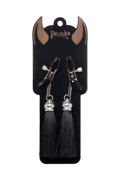 Зажимы на соски «прищепки» с кисточками из шелка Pecado BDSM, Черные