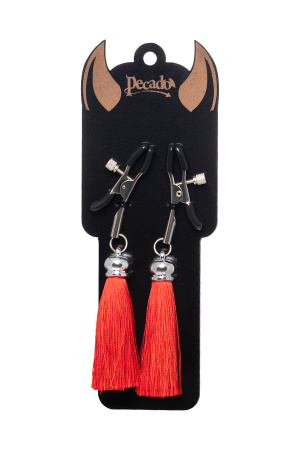 Зажимы на соски «прищепки» с кисточками из шелка Pecado BDSM, Красные