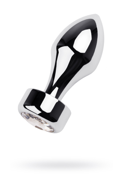 Анальная втулка TOYFA Metall, металл,серебряная с кристаллом цвета алмаз, 10,8 см, Ø 4 см, 195 гр