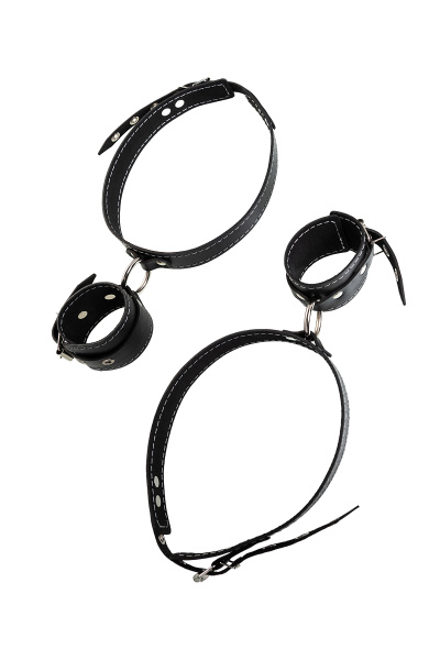 Бандажная система для фиксации рук к ногам Pecado BDSM, натуральная кожа, черная