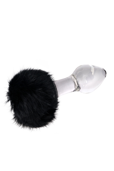 Анальная втулка Sexus Glass, стекло, с черным хвостом , прозрачная, 9,5 см