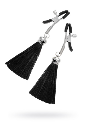 Зажимы на соски «прищепки» с кисточками из шелка Pecado BDSM, Черные