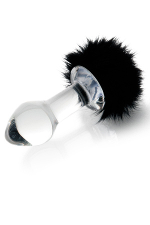 Анальная втулка Sexus Glass, стекло, с черным хвостом , прозрачная, 9,5 см