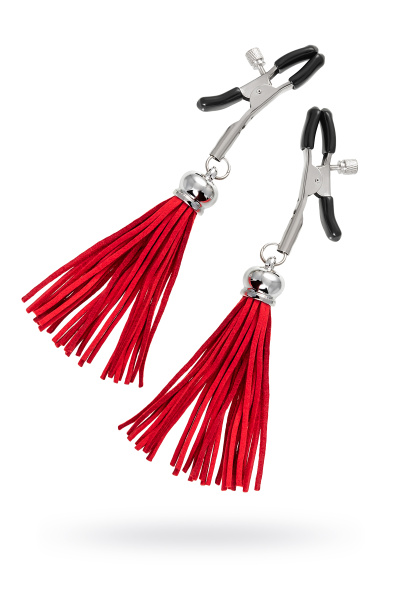 Зажимы на соски «прищепки» с кисточками из замши  Pecado BDSM ,Красные