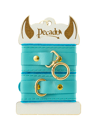 Наручники-браслеты Pecado BDSM, «МИНИ», двуслойный, оригинальная сцепка, натуральная кожа, голубой