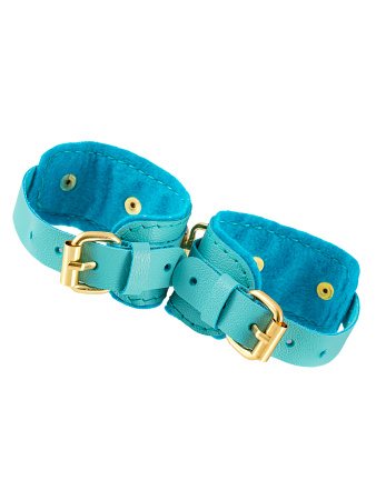 Оковы Pecado BDSM, «МИНИ» двуслойный, оригинальная сцепка, натуральная кожа, голубой