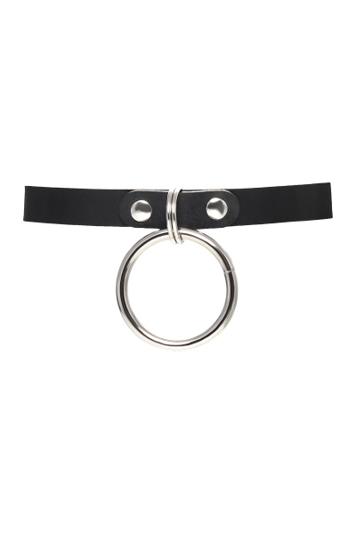 Чокер с круглым кольцом, модель 2 Pecado BDSM, натуральная кожа, черный