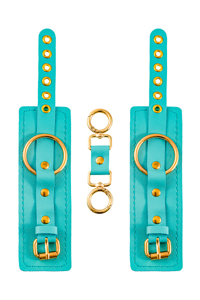 Наручники Pecado BDSM, прямоугольные, однослойные, натуральная кожа, голубой