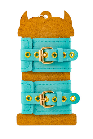 Наручники Pecado BDSM, прямоугольные, однослойные, натуральная кожа, голубой