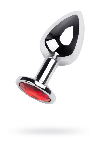 Анальная втулка TOYFA Metall, металл, серебристая, с кристаллом цвета рубин, 8 см, Ø 3,5 см, 265 г