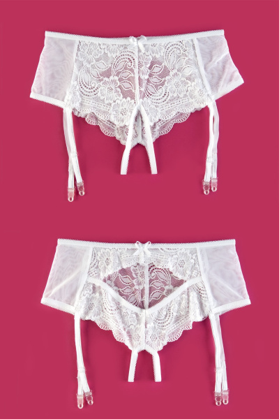 Трусики  эротические-пояс с кружевными вставками, белые, (46-48)