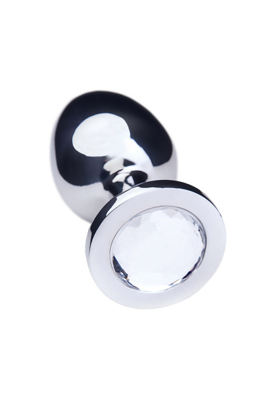 Анальная втулка  TOYFA Metall, металл, серебрянная, с белым  кристаллом, 10 см, Ø 4 см