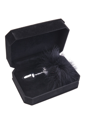 Анальная втулка TOYFA Metall, металл, серебристая, с черной опушкой, 6 см, Ø 2,9 см