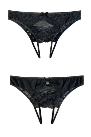 Трусики  эротическиеи со вставкой стрейч-сетки, черные, (46-48)