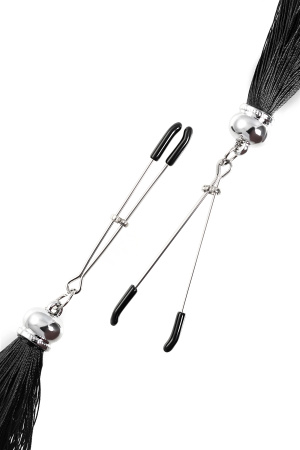 Зажимы на соски «вилки» с кисточками из шелка Pecado BDSM,Черные