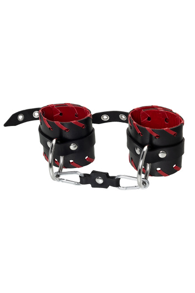 Наручники с красной окантовкой Pecado BDSM, натуральная кожа, черные