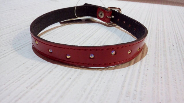 Ошейник декорированный стразами, Красный