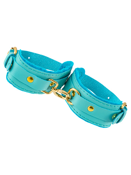 Оковы Pecado BDSM, «МИНИ» двуслойный, оригинальная сцепка, натуральная кожа, голубой