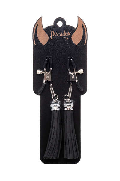 Зажимы на соски «прищепки» с кисточками из шелка Pecado BDSM ,Черные