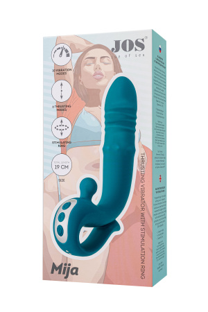 Вибратор с функцией Up&Down и стимулирующим кольцом, JOS Mija, силикон, зеленый, 19 см