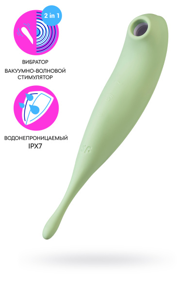 Вакуум-волновой бесконтактный стимулятор клитора Satisfyer  Twirling Pro, силикон, зеленый,